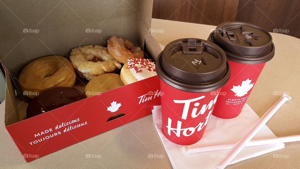 Doughnuts and hot drink from Tim Horton's