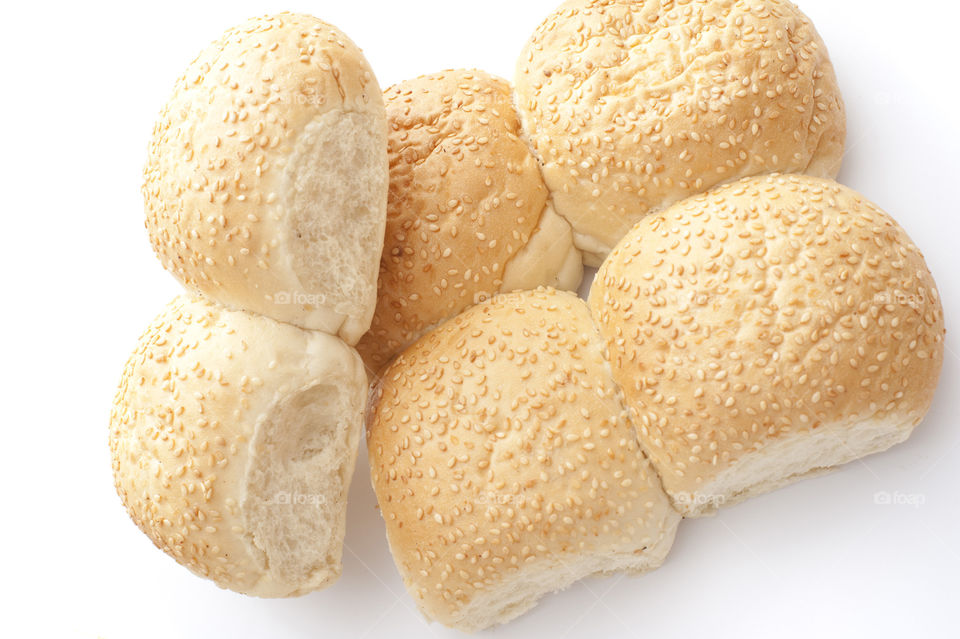View of six square small breads with sesame