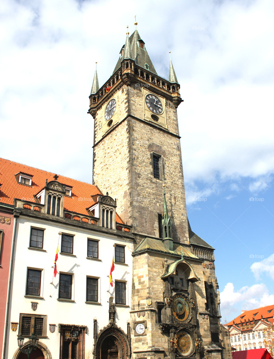summer visit to Warsaw in Poland Town square its famous  astronomical clock tower