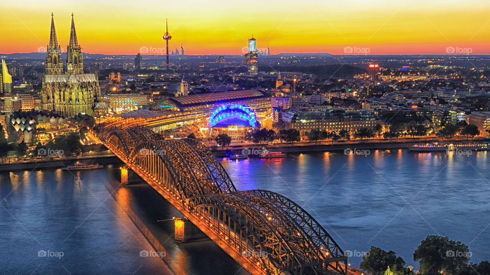The beautiful German City of North Rhine Westfalica Cologne with the Dom, the Rhine River and the Cityscape