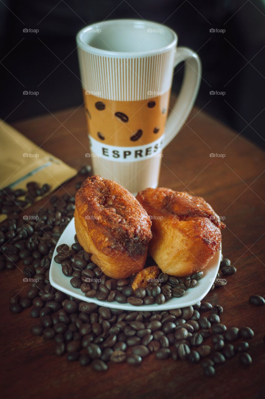 coffee bean an local bread with palm sugar on topping