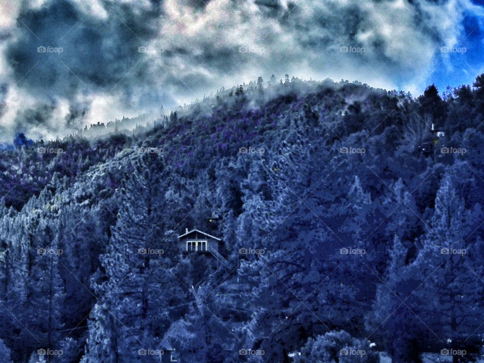 clouds trees mountains cabin by paul.reilly546