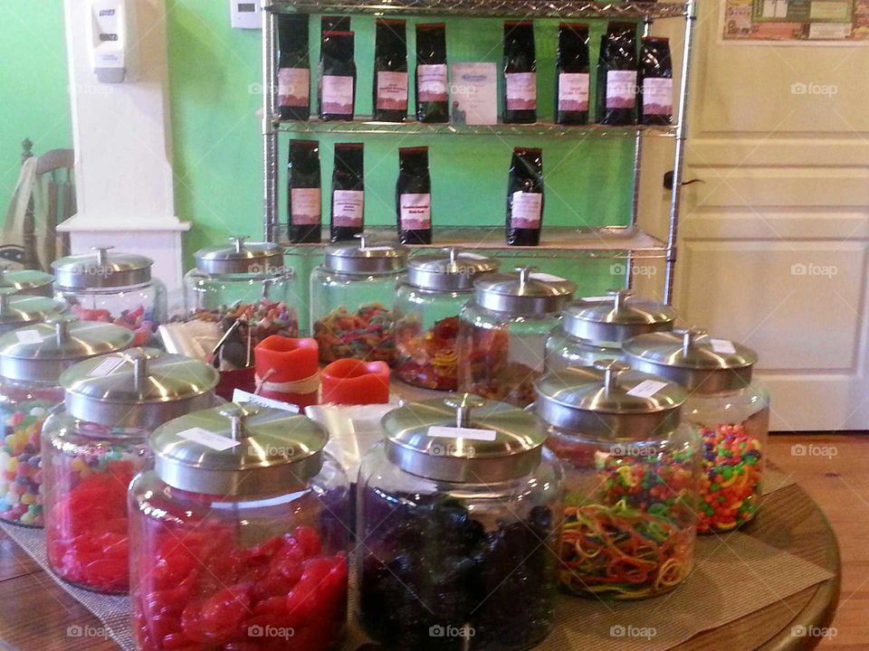 jars of candy in a small store candy shop