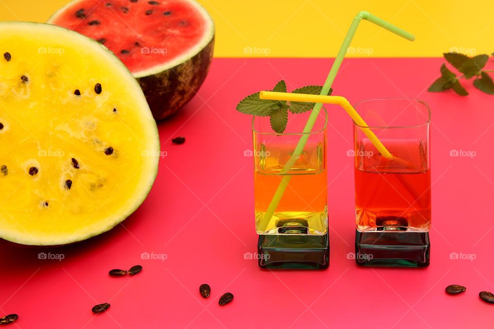 Red and yellow watermelon drinks