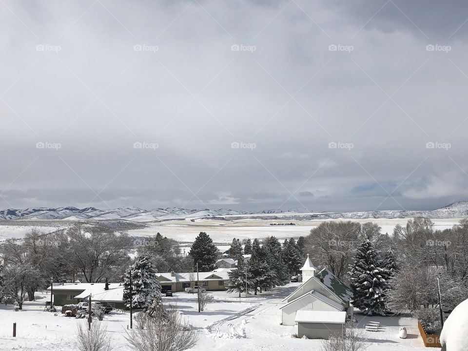 A winter day in the small village of Rockland, Idaho