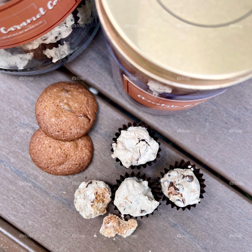 Homemade sea salt gula melaka chocolate chip cookies and white chocolate chip meringe cornflakes 