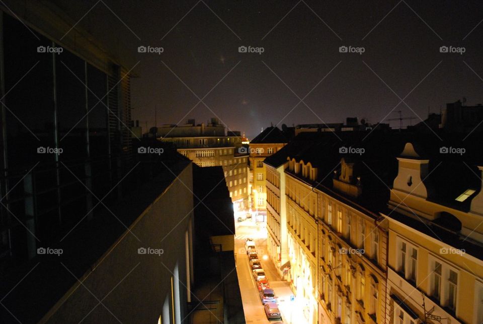 Prague street at night