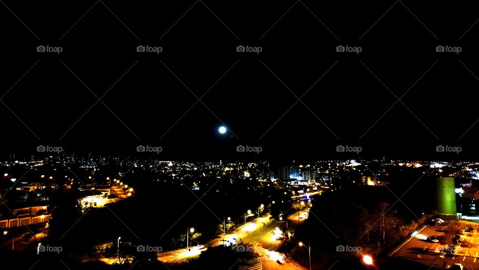city night landscape high altitude penthouse beautiful view moon avenues streets buildings gorgeous dark evening light brazil full