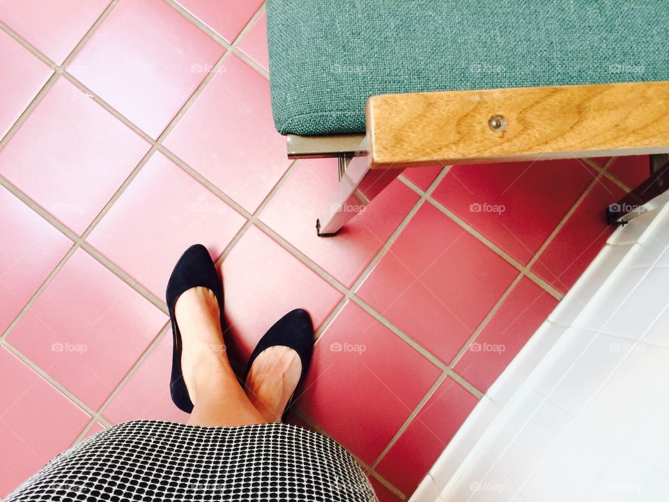 Suede Navy Wedges on Tile, Landscape.