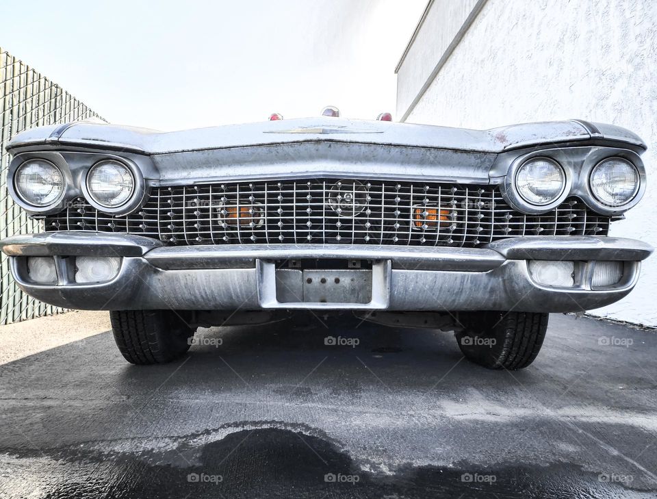 Round headlights on a 1960 Cadillac ambulance add a nice touch to create a dynamic grille