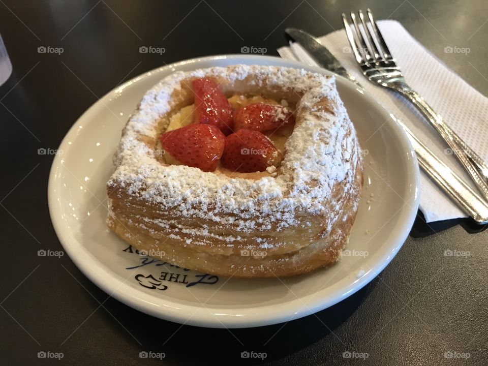 The French bakery, strawberry danish, yummy pastry 