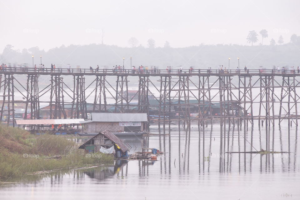 Wood bridge in Sagklaburi Kanchanaburi Thailand 