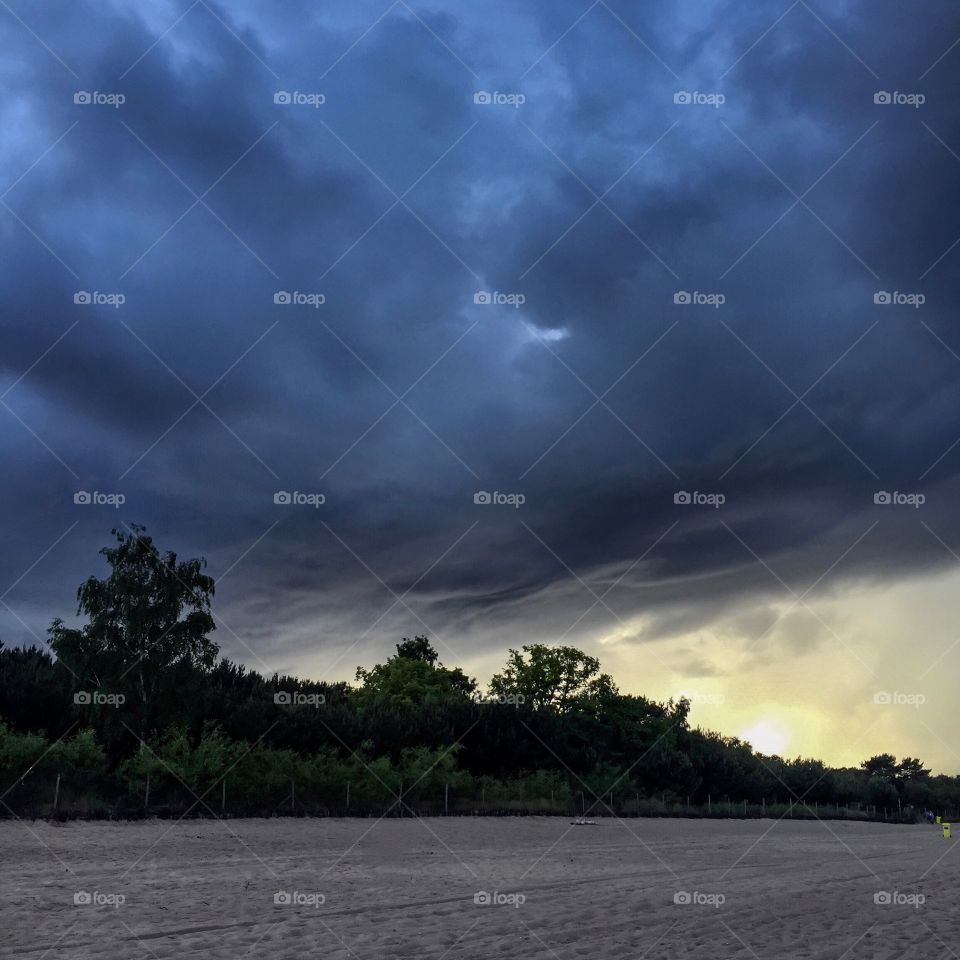 Scenic view of storm cloud over trees