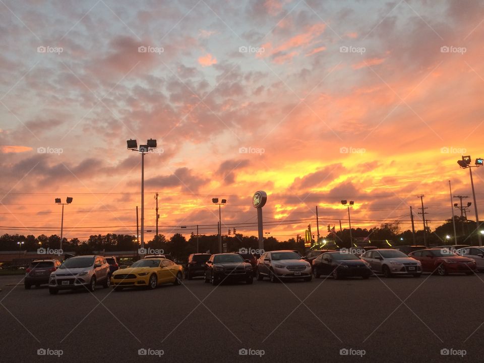 Gorgeous sunset view from a dealership. 