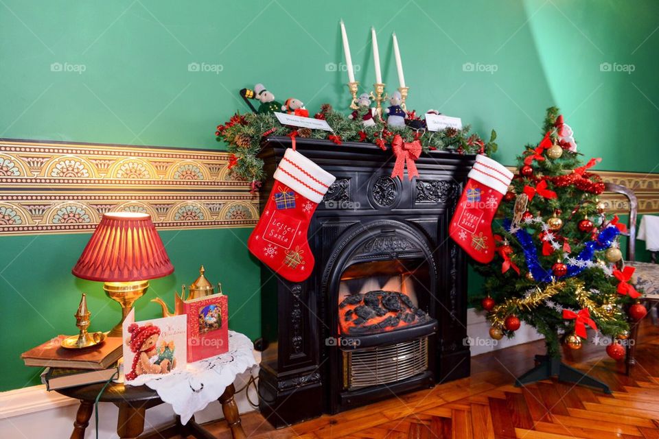 Christmas fireplace scene 