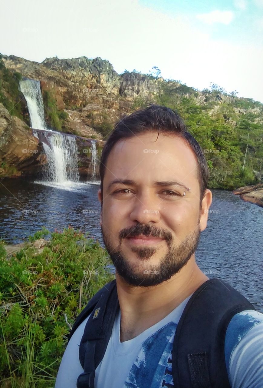 Vacation Travel fall selfie portrait face man boy Brazil water cachoeira Diamantina Biribiri
