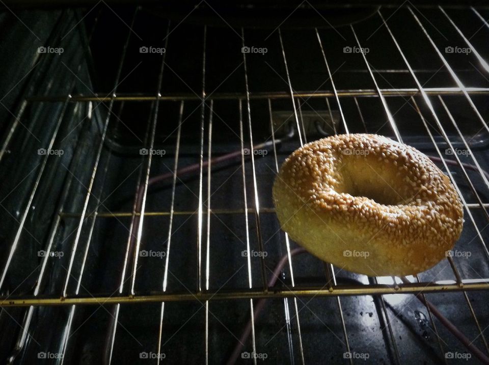 Sesame Bagel in the oven