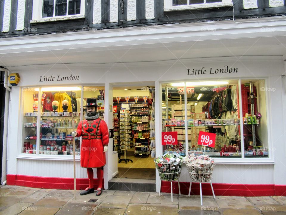 Beefeater outside a shop in canterbury