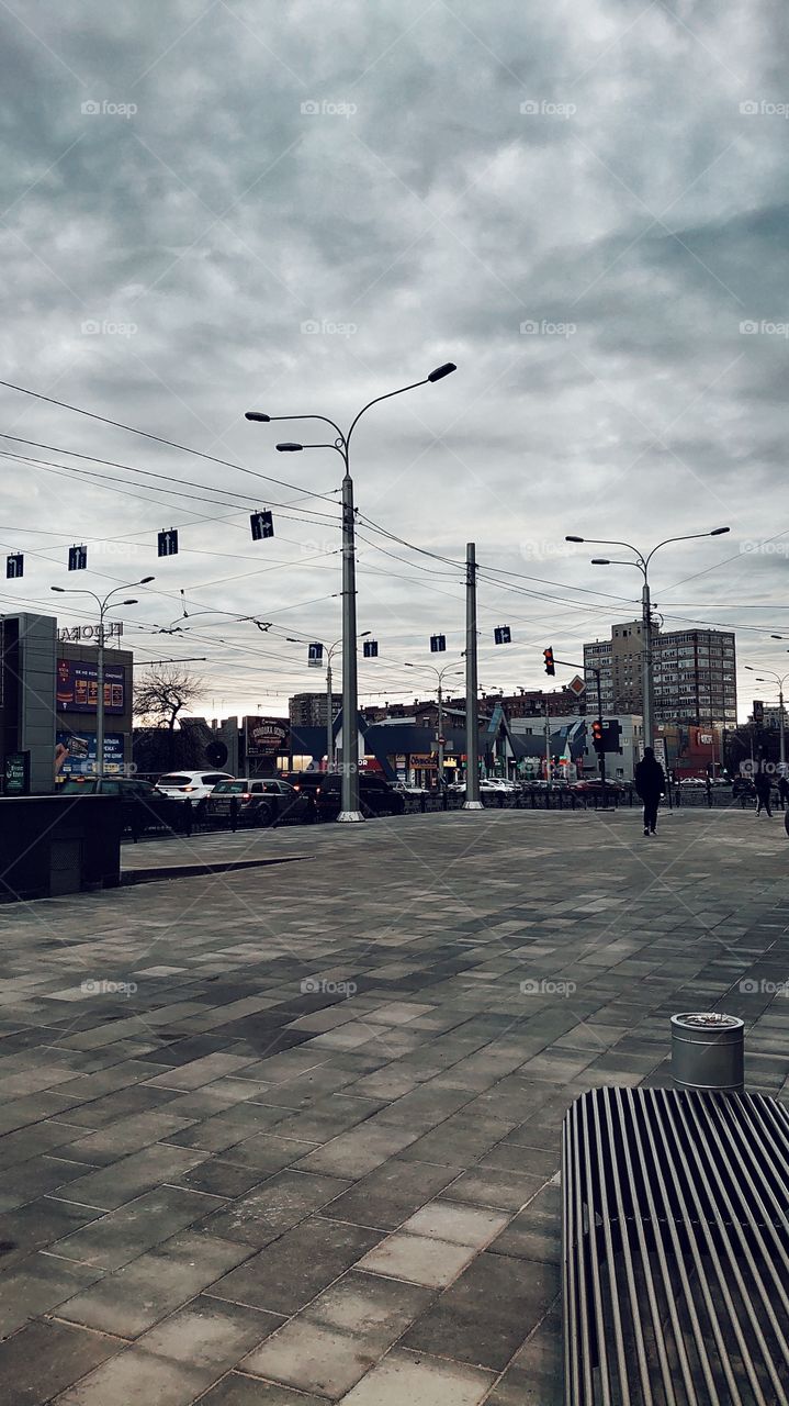 Autumn and cloudy weather in the city