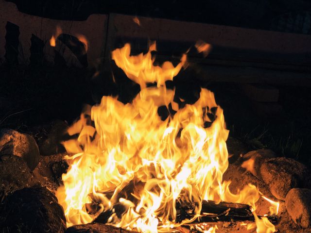Close up of night campfire