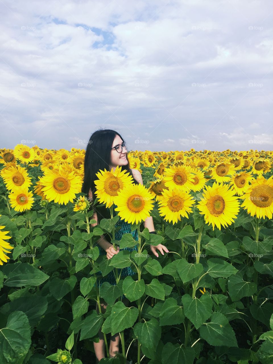 Girl with sunflowers