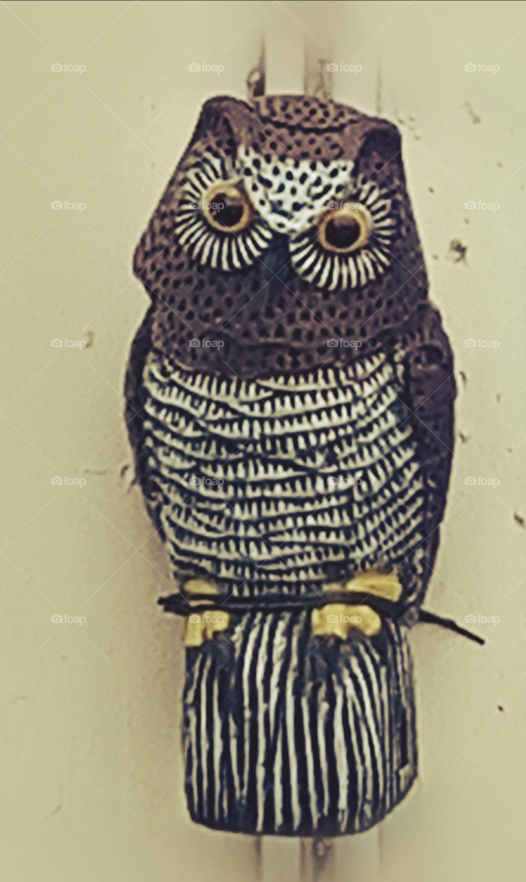 owl sculpture in white and brown