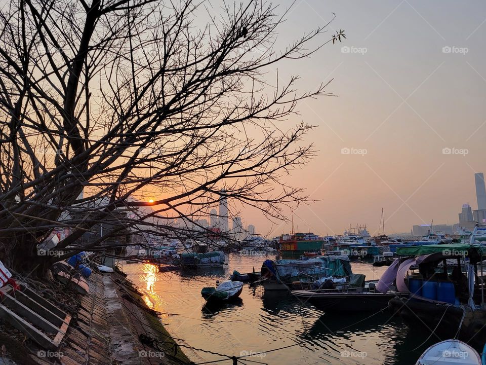 Sunset at Hong Kong Typhoon Shelter