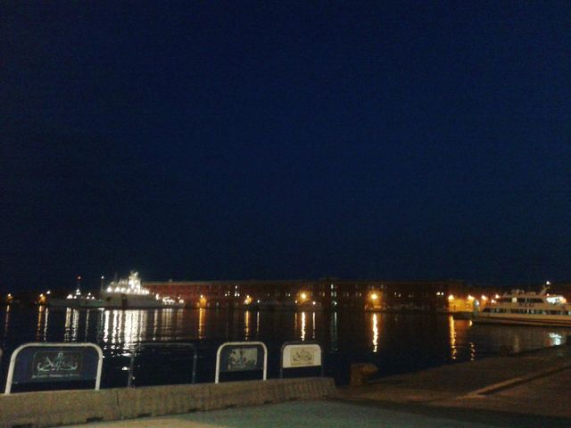 The hydrophoil in the Beverello Warf, hydropoil terminal of the port of Naples by night
