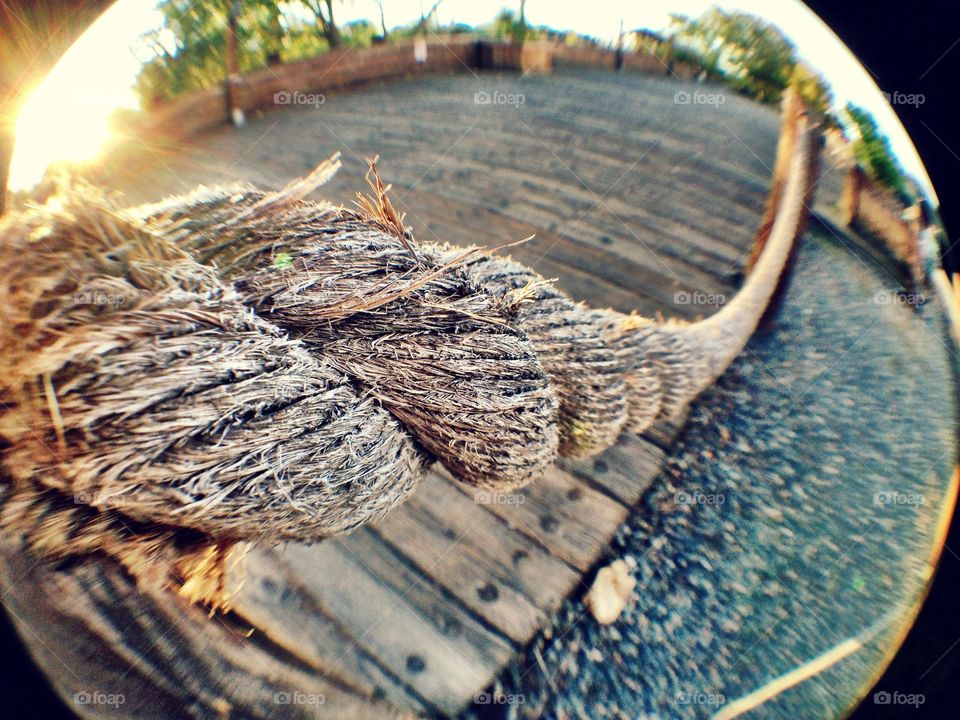 Fisheye view of old rope 