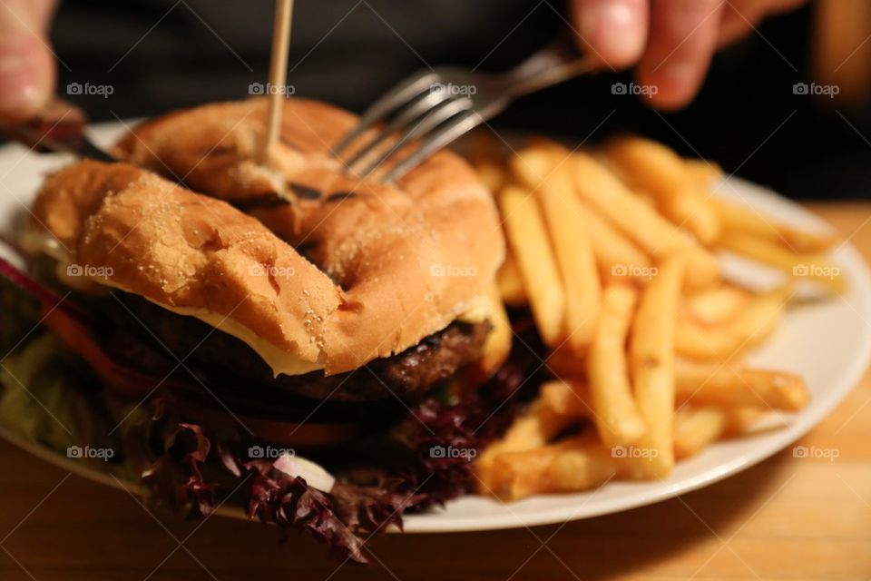 Hamburger and fries