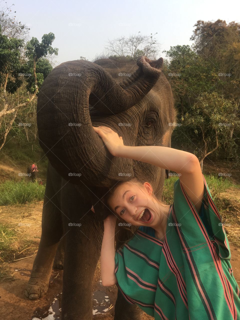 Fun with an elephant trunk in Northern Thailand. 