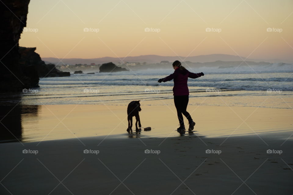 Sunrise#beach#ocean#human#dog#moment