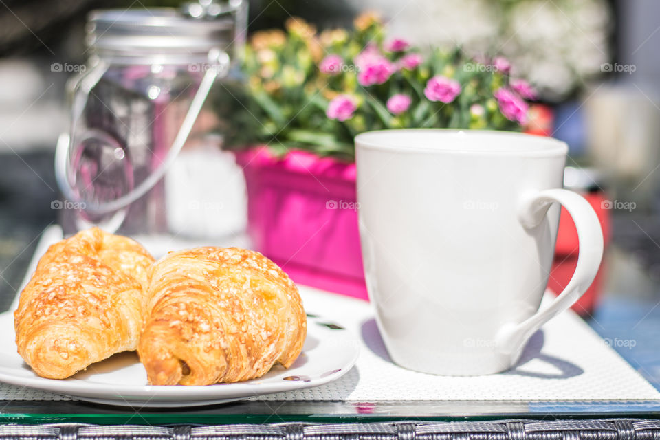 Sunny morning, breakfast on the terrace