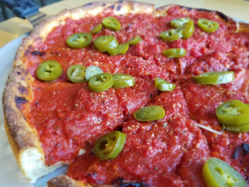 Deep Dish Old Chicago Pepperoni and Jalapeno Pizza