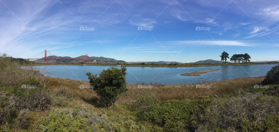 Golden Gate Bridge in panorama nature view