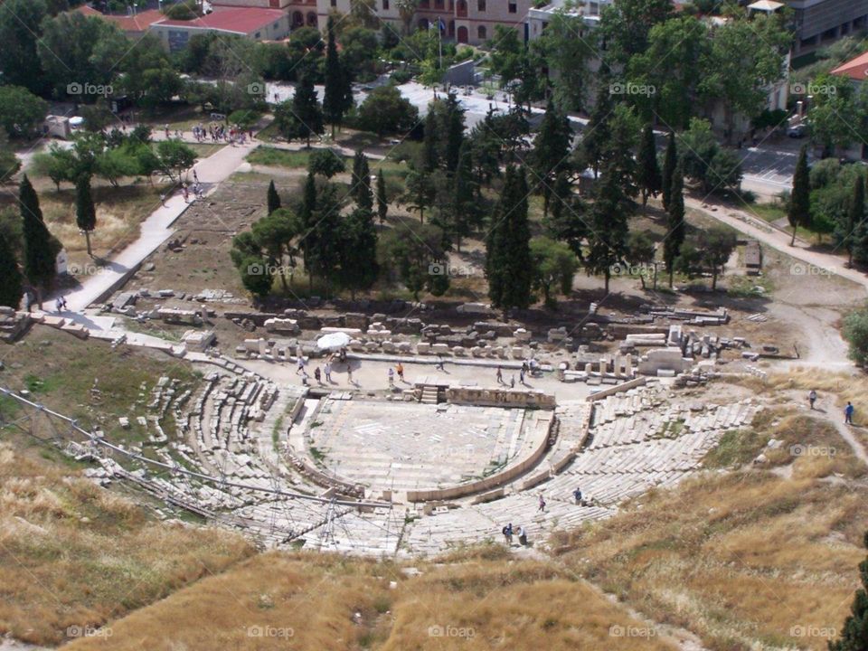 Theatre of Dionysius in Athens, Greece, at base of Acropolis! World’s first theatre. Where Drama was born in the Western World. Plays of Sophocles, Euripides, Aeschylus performed there. 