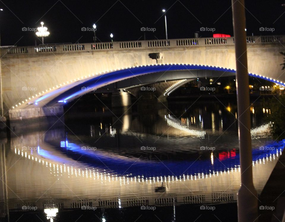 Bridge in the city over reflection
