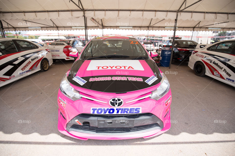 Pink racing car from team Toyota Thailand 