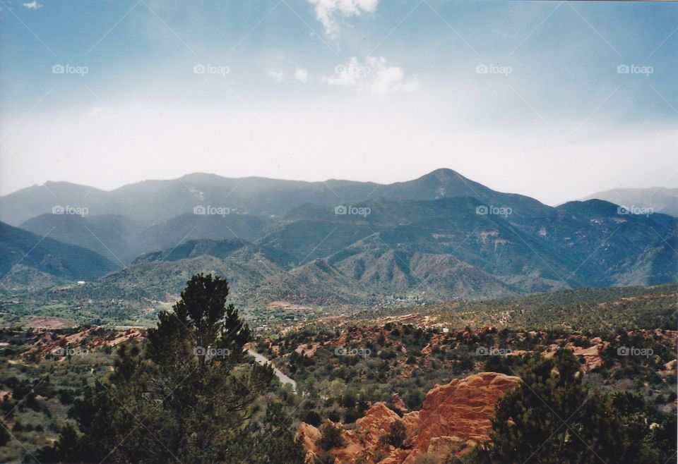 Overlooking Manitou. The view of the mountains from Garden of the Gods formations.