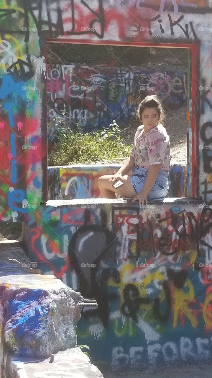 beautiful girl and graffiti