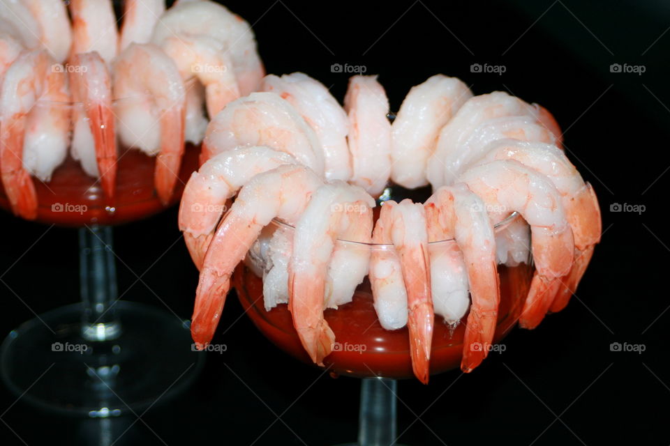 Cose-up of two shrimp cocktails