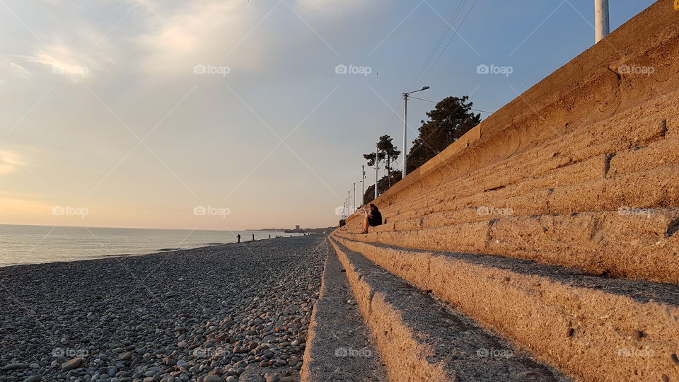 seashore and concrete steps
