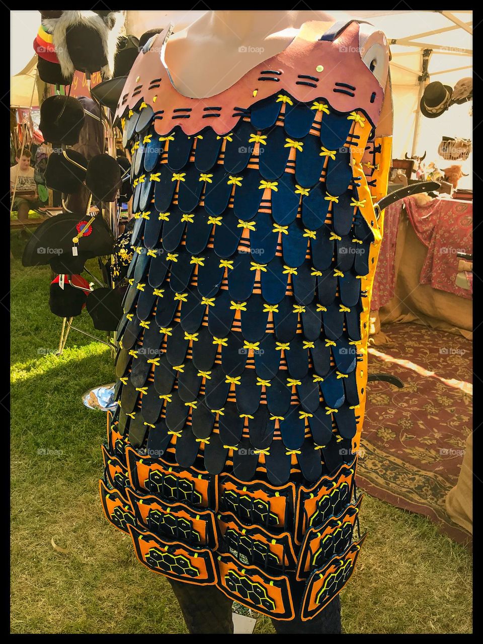 A lamellar body armor for sale at the Renaissance Faire in Visalia, California. This uniquely crafted masterpiece would be worth displaying in the privacy of one’s home.