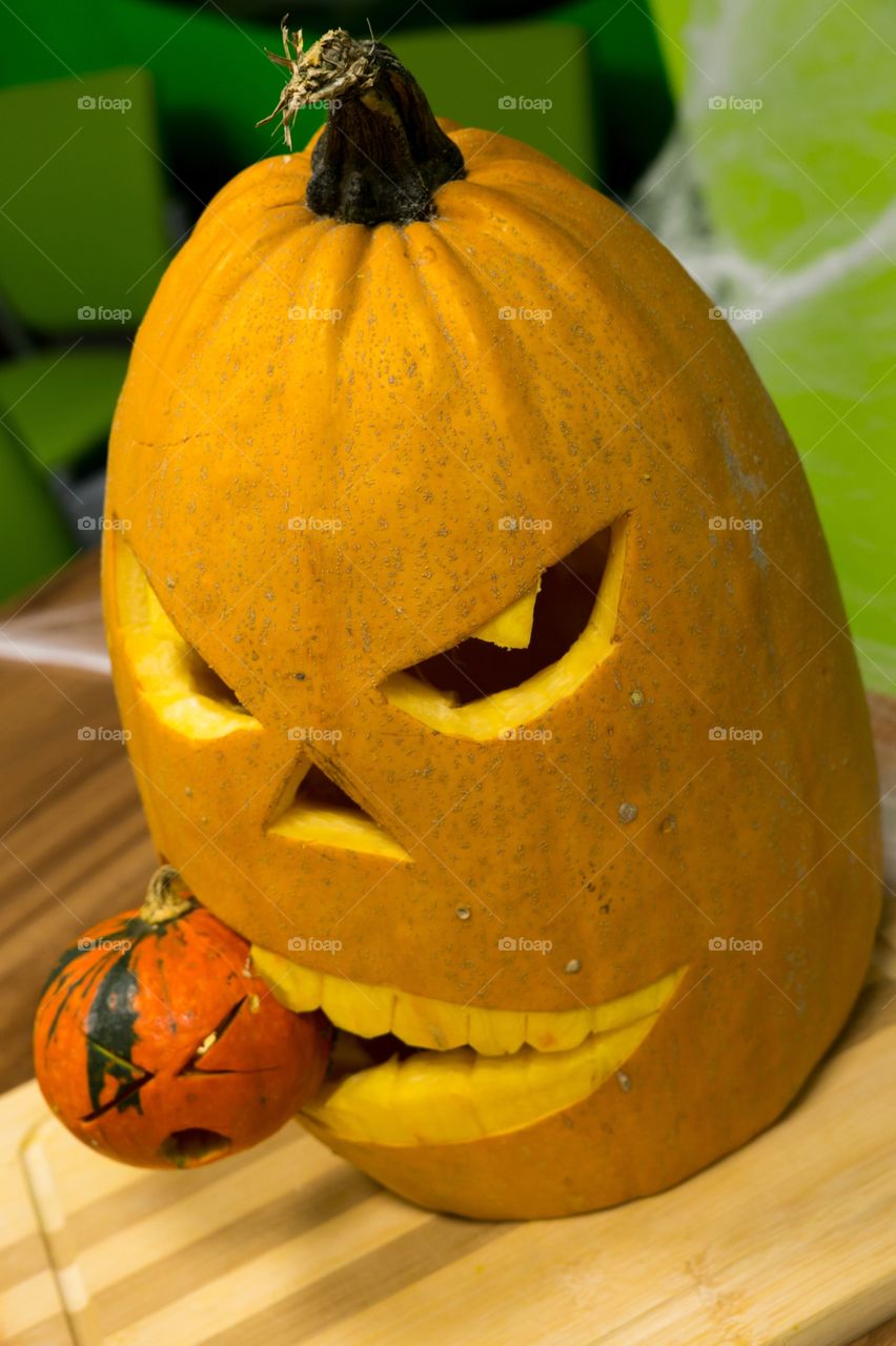 Pumpkin decorated for Halloween