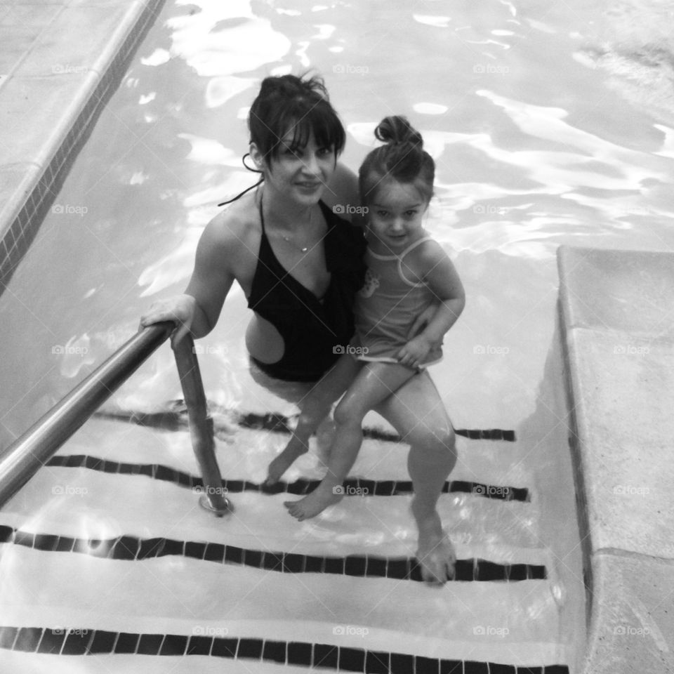 Mom & Bean in the pool. Me, with my daughter in the pool at a hotel. 