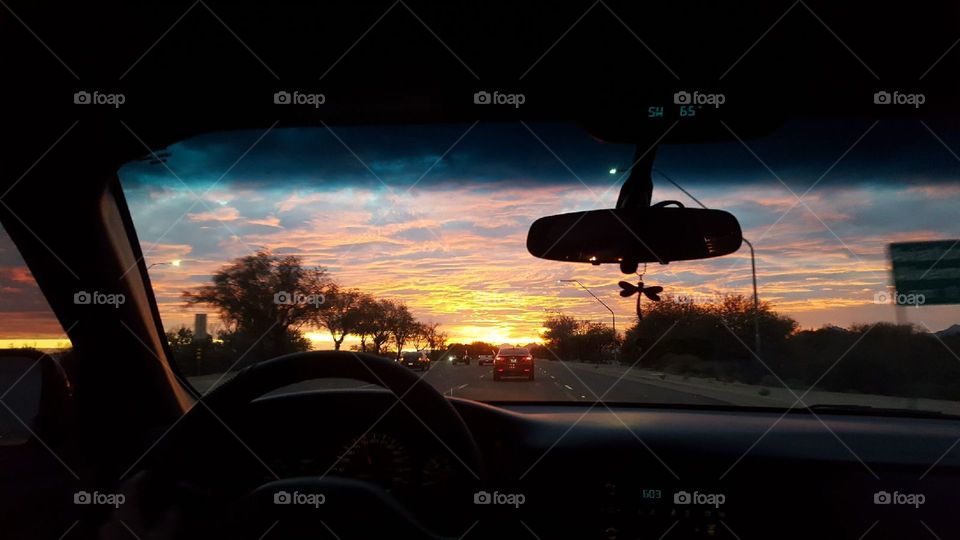 sunset while driving