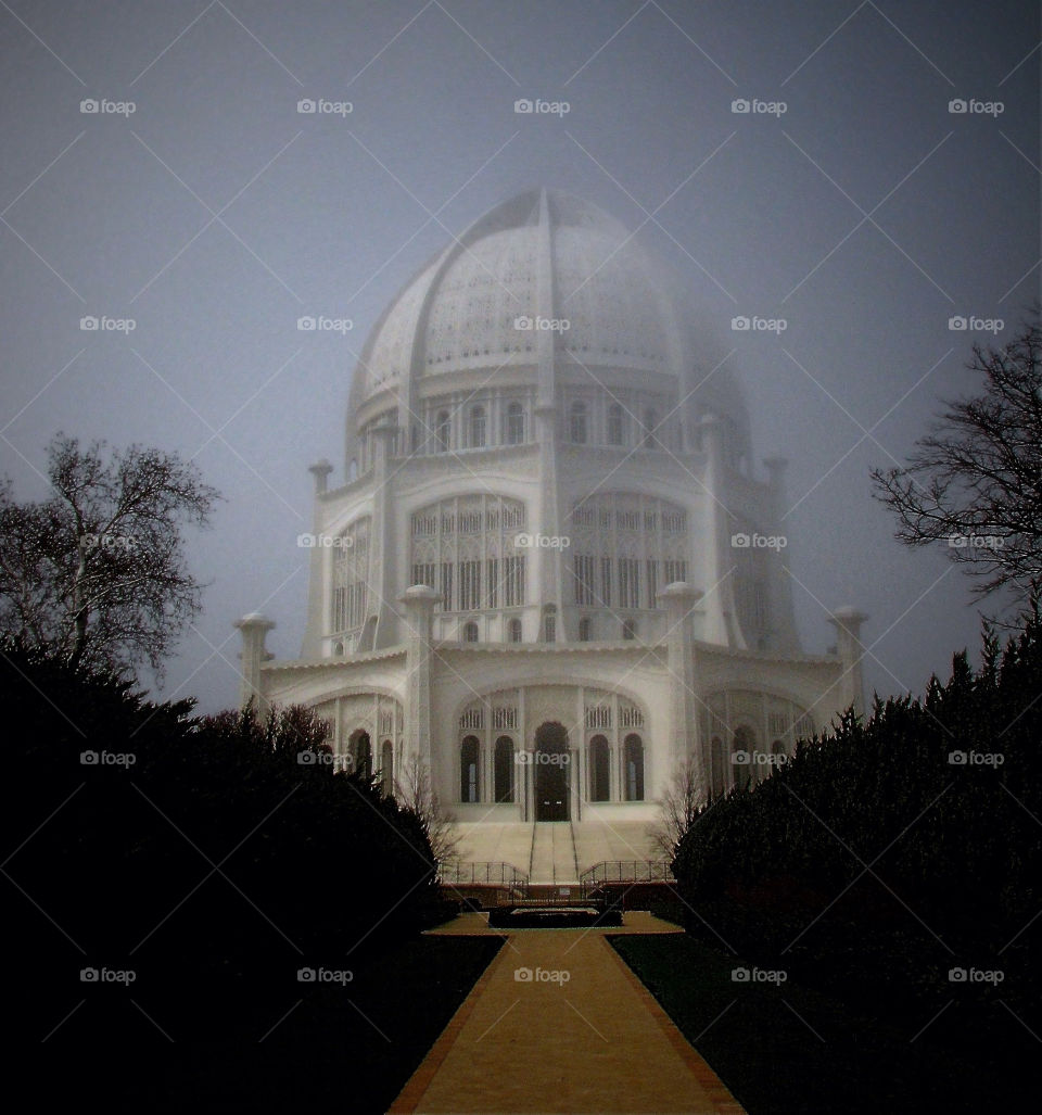 mist fog peaceful temple by landon