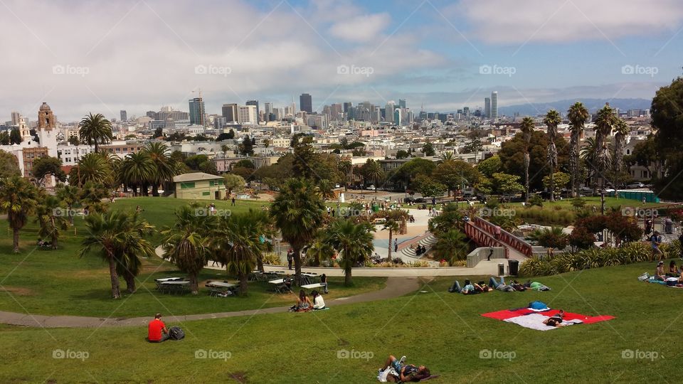 Beautiful sunny day in Dolores Park, San Francisco