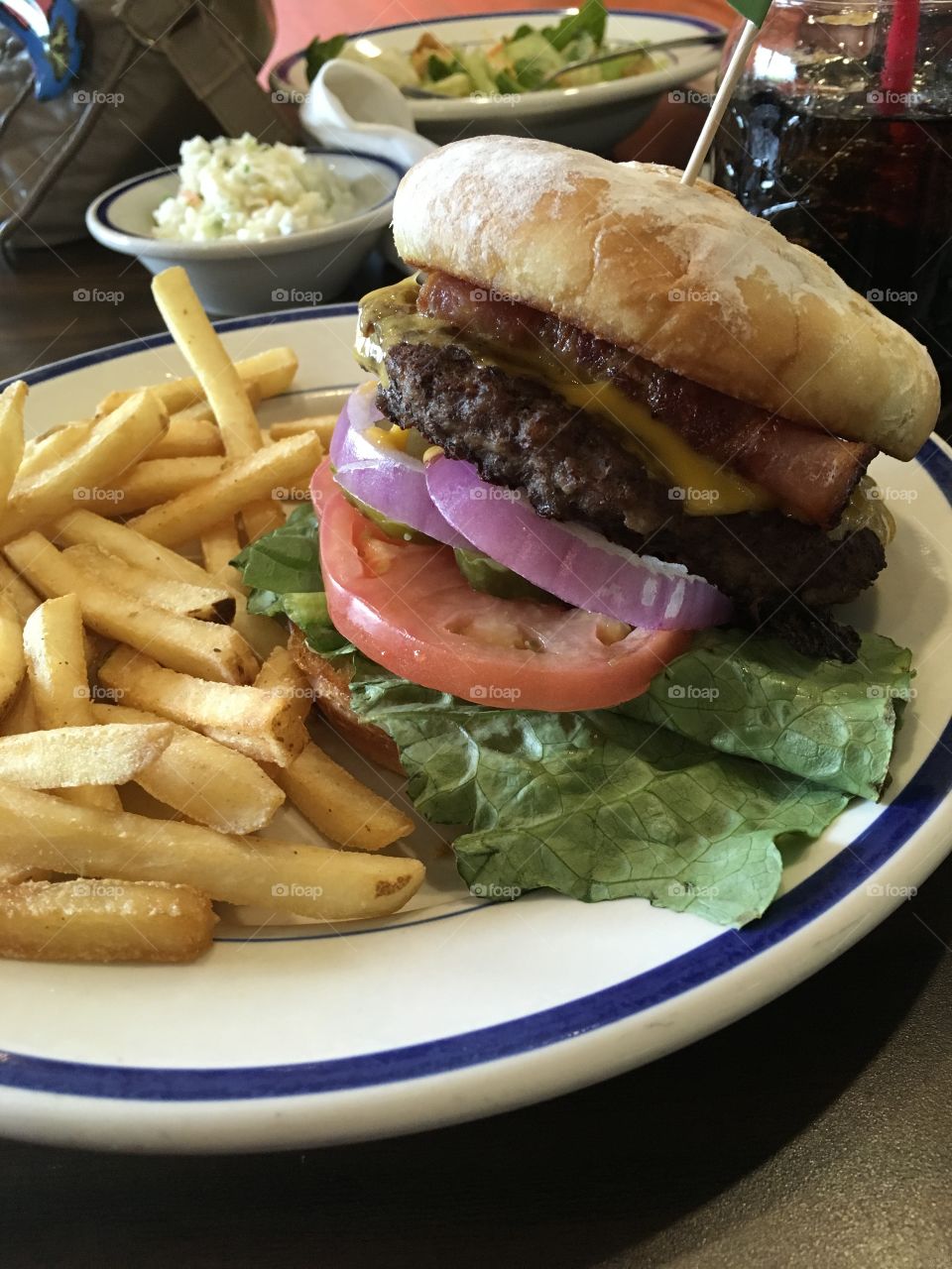 Close up burger and fries 