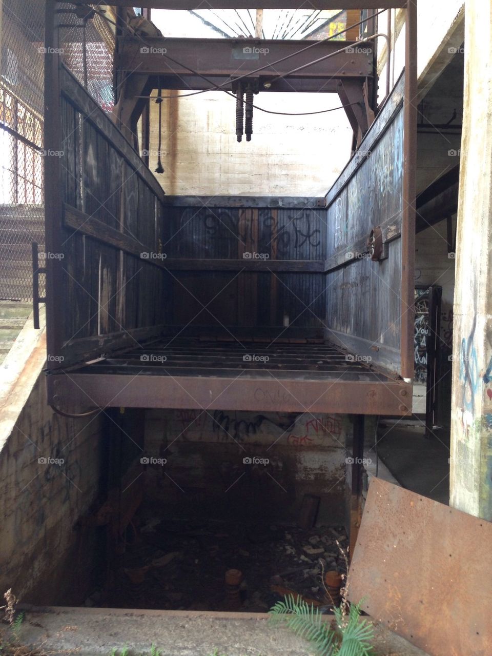 Old freight elevator and shaft 